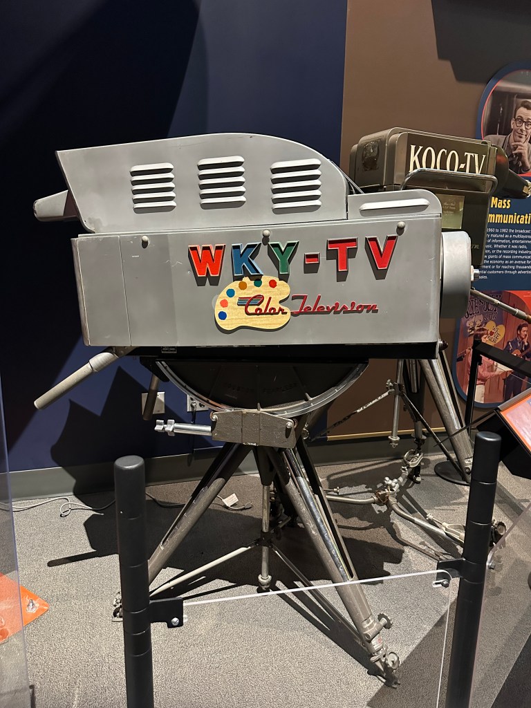 A vintage WKY-TV color television camera on display at the Oklahoma History Center, representing the history of television broadcasting in Oklahoma.