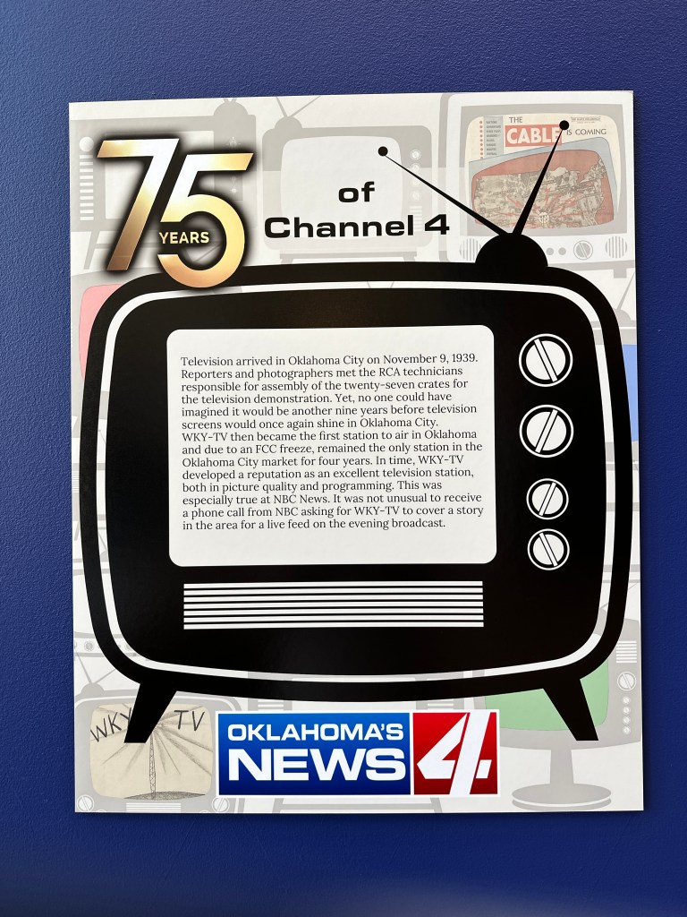 Historic marker celebrating 75 years of Channel 4 in Oklahoma City, featuring information about the station's history and significant milestones.
