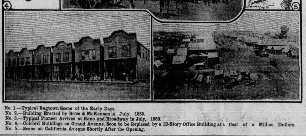 Historic image depicting a typical Ragtown scene from early days, showcasing modest buildings and settlements.